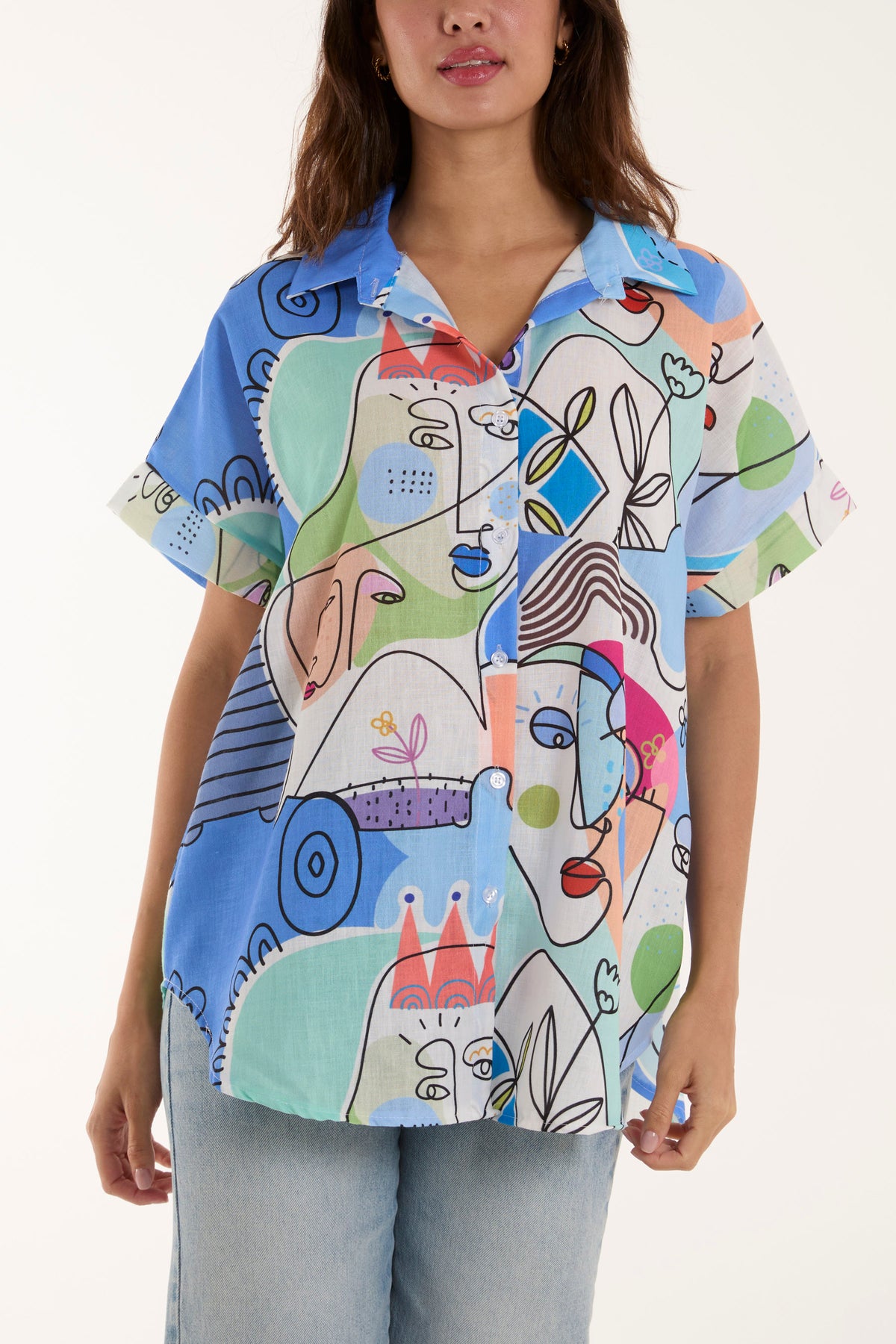Abstract Faces Front Knot Shirt