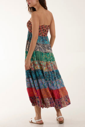 Silk Blend Patchwork Dress & Skirt