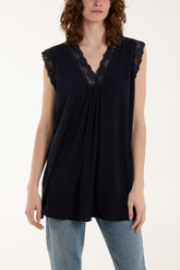 Lace Trim Sleeveless Top