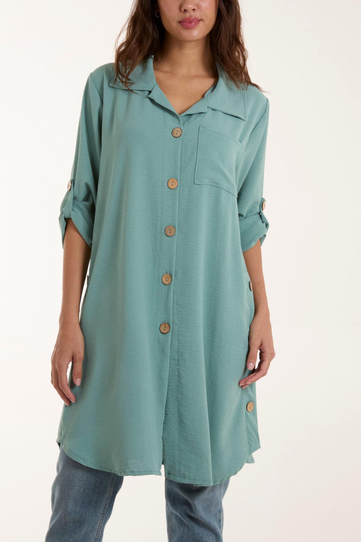 Side Button Detail Floaty Shirt