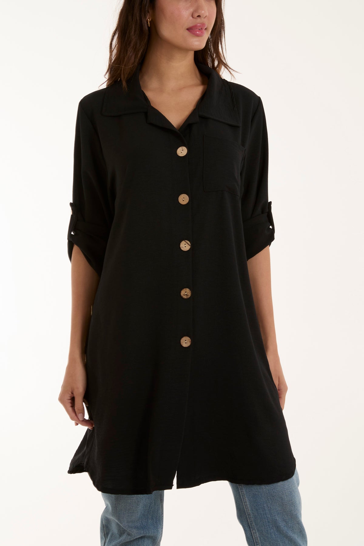 Side Button Detail Floaty Shirt