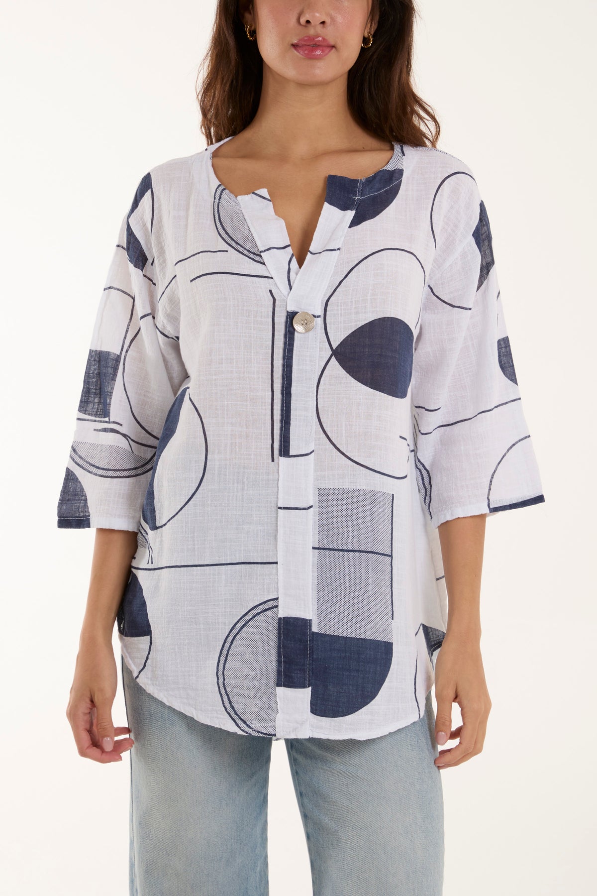 Geometric Shapes Silver Button Top