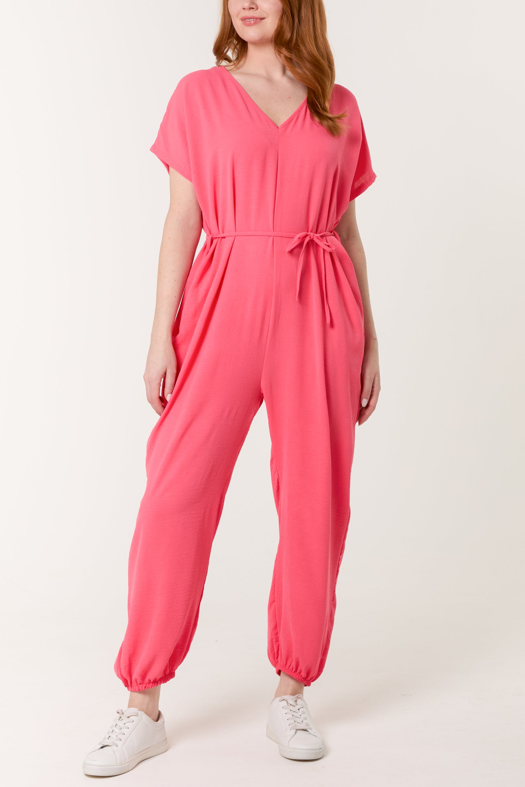 V-Neck Tied Waist Long Jumpsuit