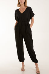 V-Neck Tied Waist Long Jumpsuit