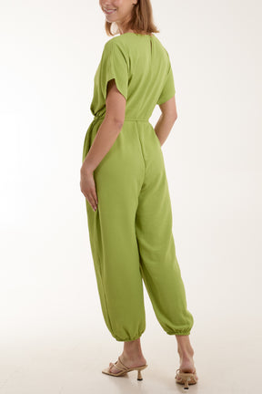 V-Neck Tied Waist Long Jumpsuit