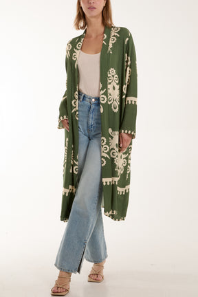 Printed Pockets Long Kimono