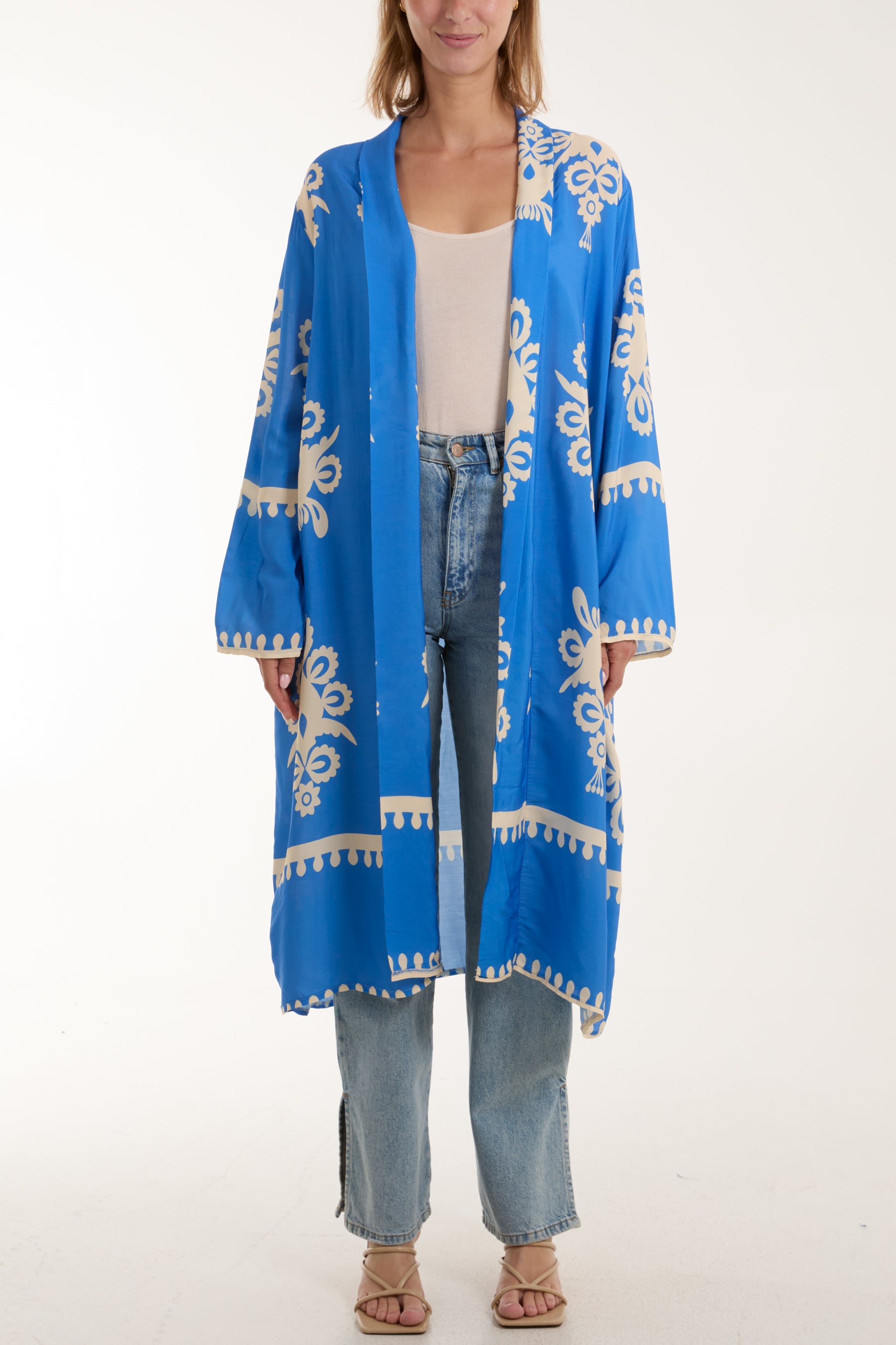 Printed Pockets Long Kimono