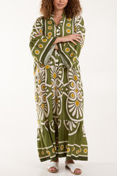 Aztec Long Sleeve Tiered Maxi Dress