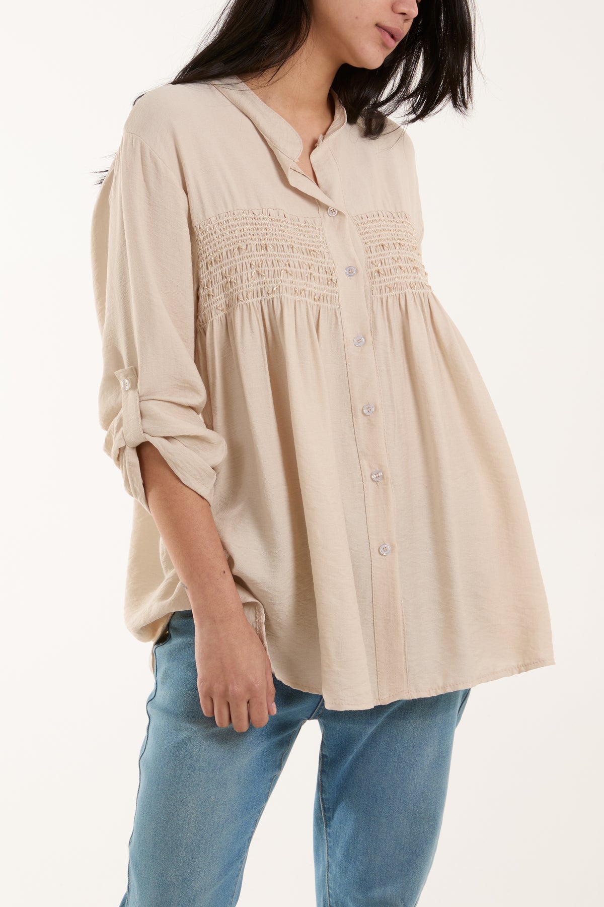 Elasticated Embroidered Shirred Shirt