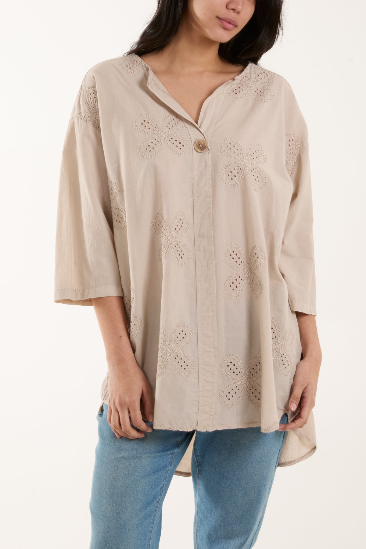 Embroidered Daisy Cotton Blouse