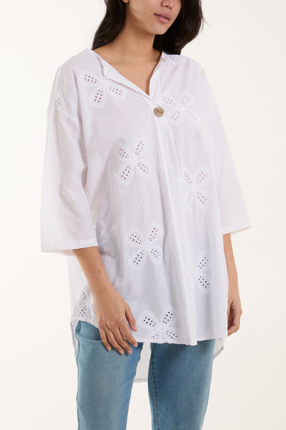Embroidered Daisy Cotton Blouse