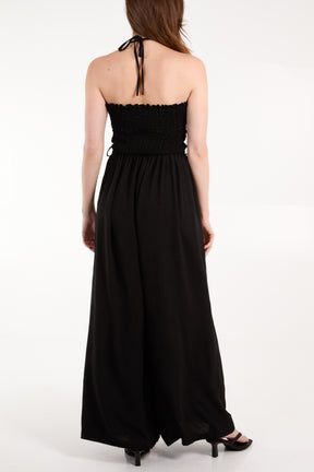 Bandeau Shirred Bodice Wide Leg Jumpsuit