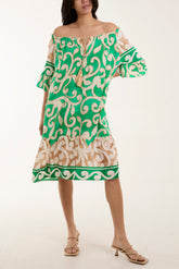 Bardot Botanical Print Tassels Midi Dress