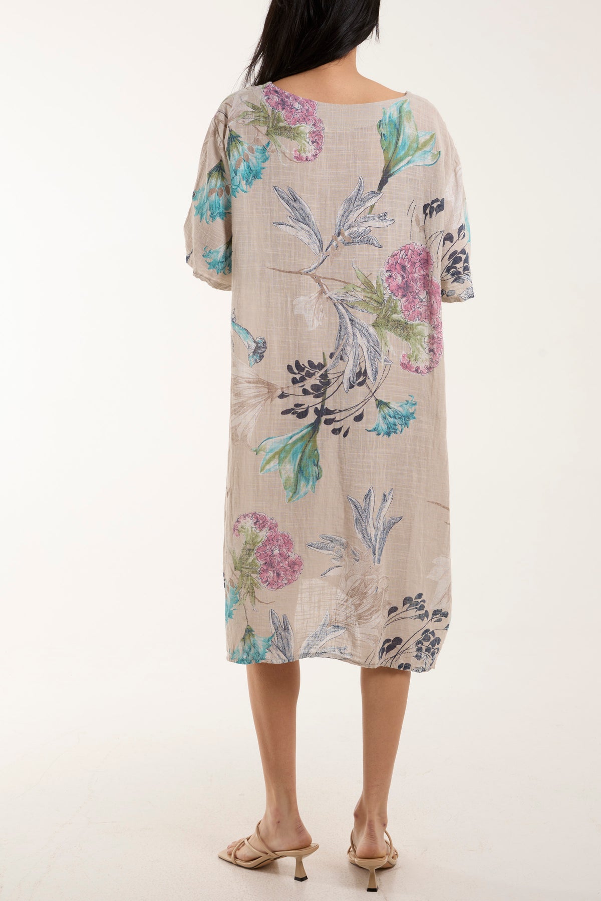Cotton Floral Pockets Midi Dress