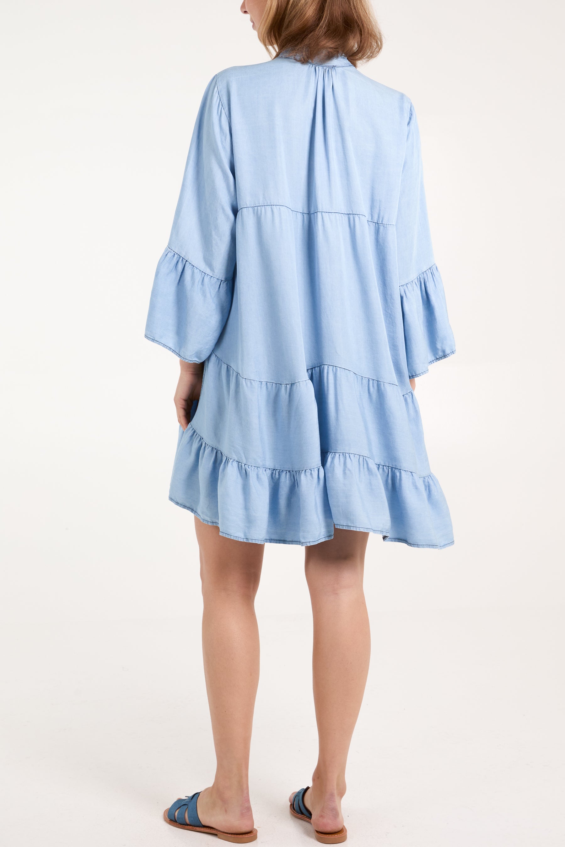 Denim Smock Tiered Mini Dress