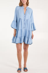 Denim Smock Tiered Mini Dress