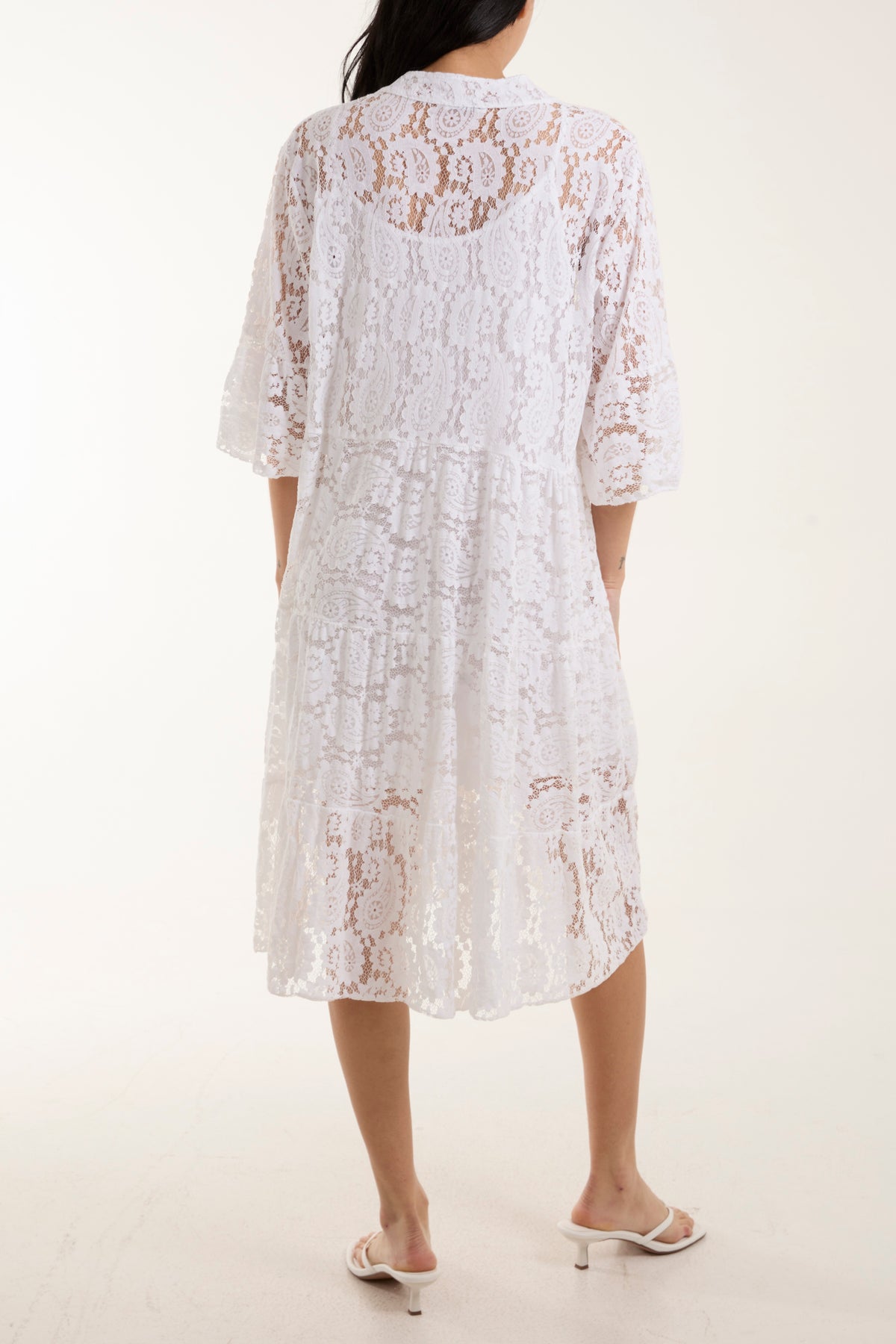 Paisley Lace Tiered Midi Dress