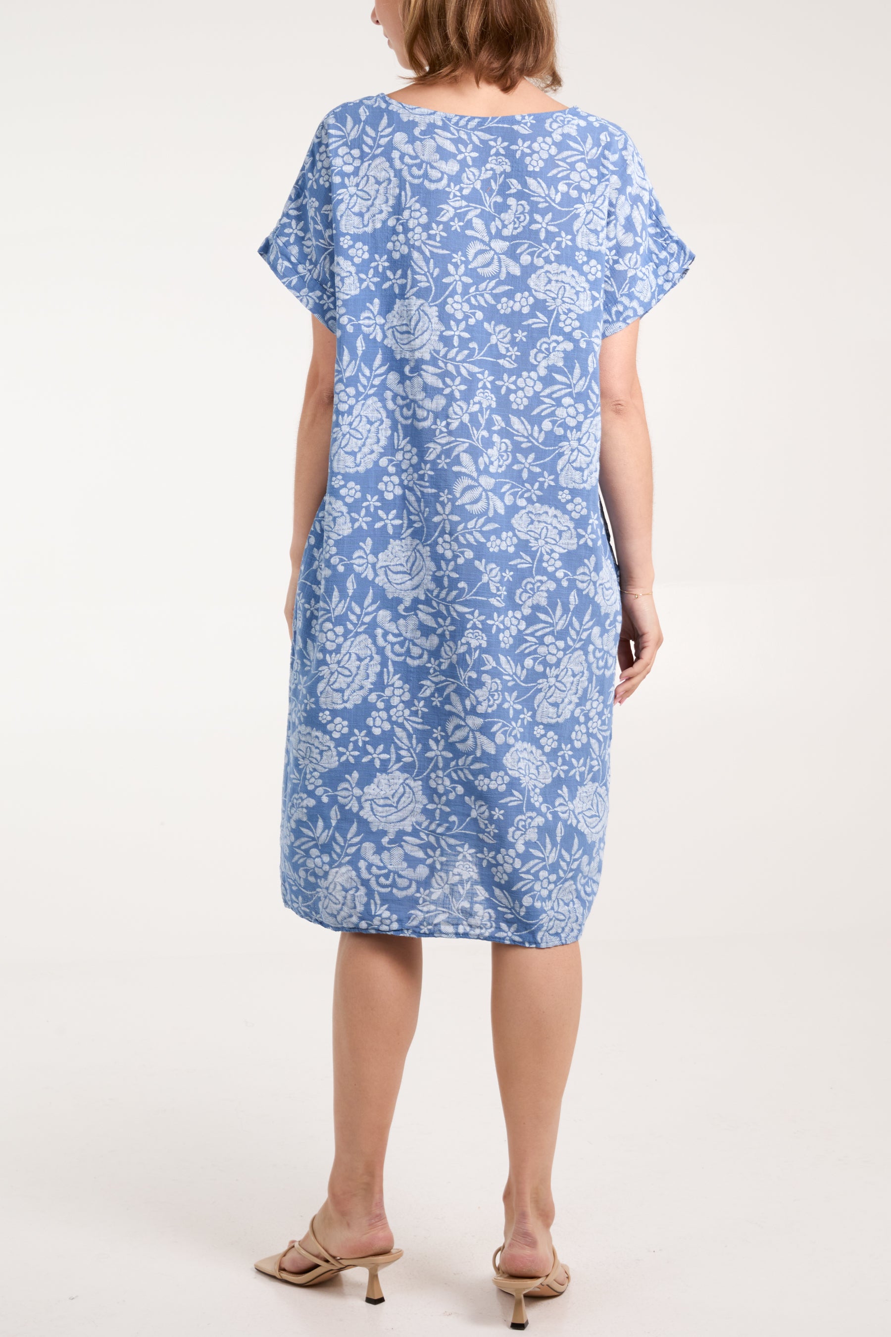 Floral Short Sleeve Pockets Midi Dress