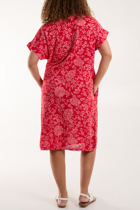 Floral Short Sleeve Pockets Midi Dress
