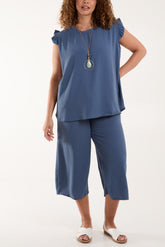 Ruffle Sleeve Top Culotte Trousers Set