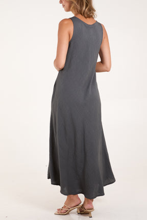 Sleeveless V-Neck Pockets Maxi Dress