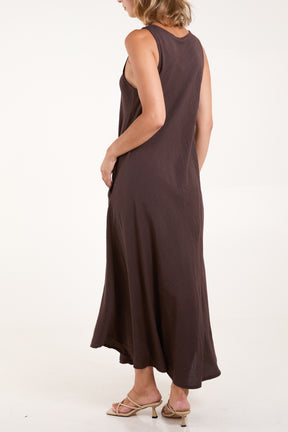 Sleeveless V-Neck Pockets Maxi Dress