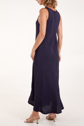 Sleeveless V-Neck Pockets Maxi Dress