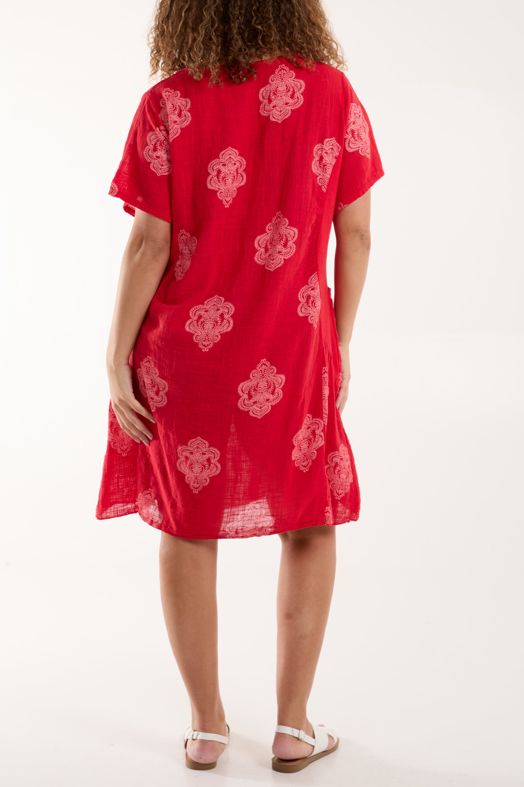 Mandala Contrast Side Fabric Midi Dress