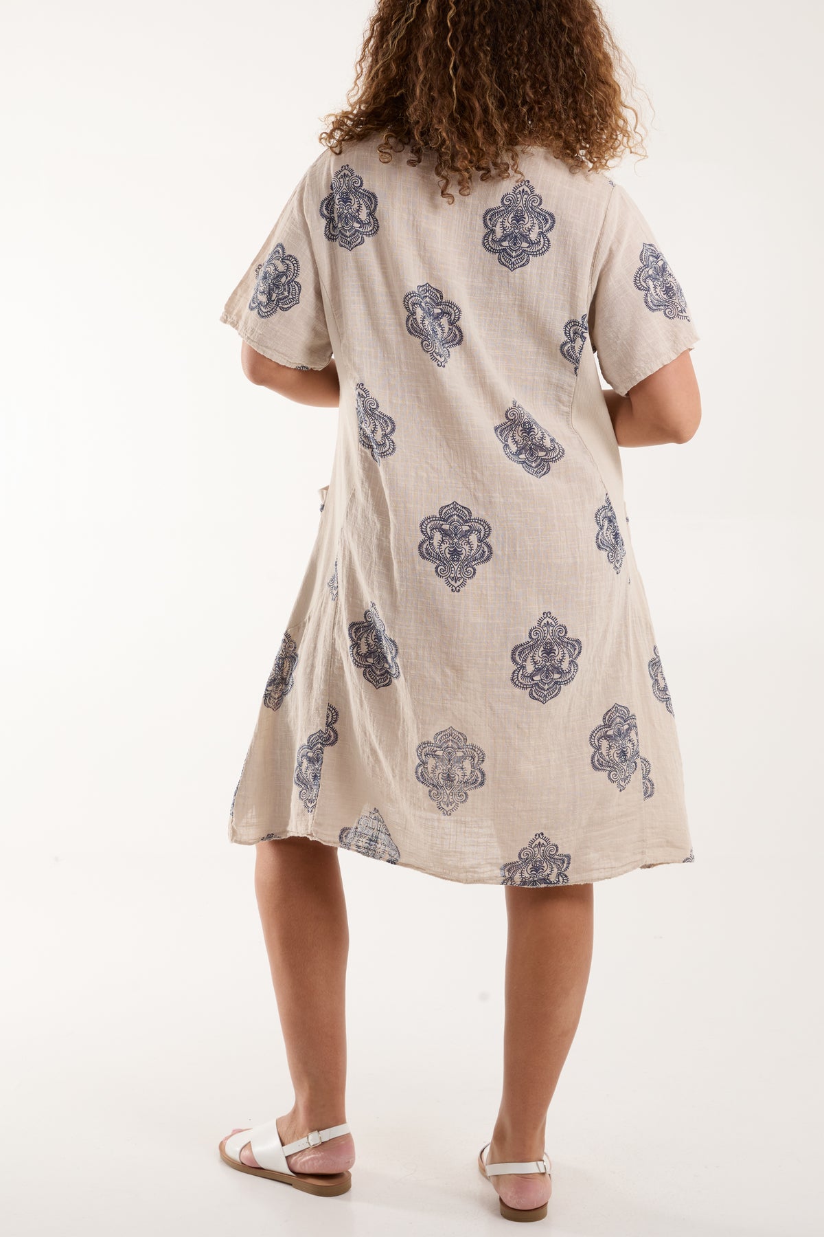 Mandala Contrast Side Fabric Midi Dress