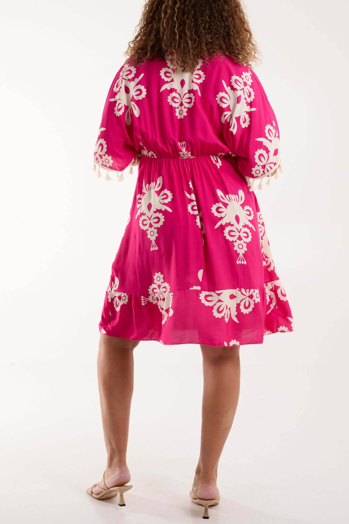 Embellished Neckline Tassels Mini Dress