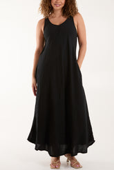 Sleeveless V-Neck Pockets Maxi Dress