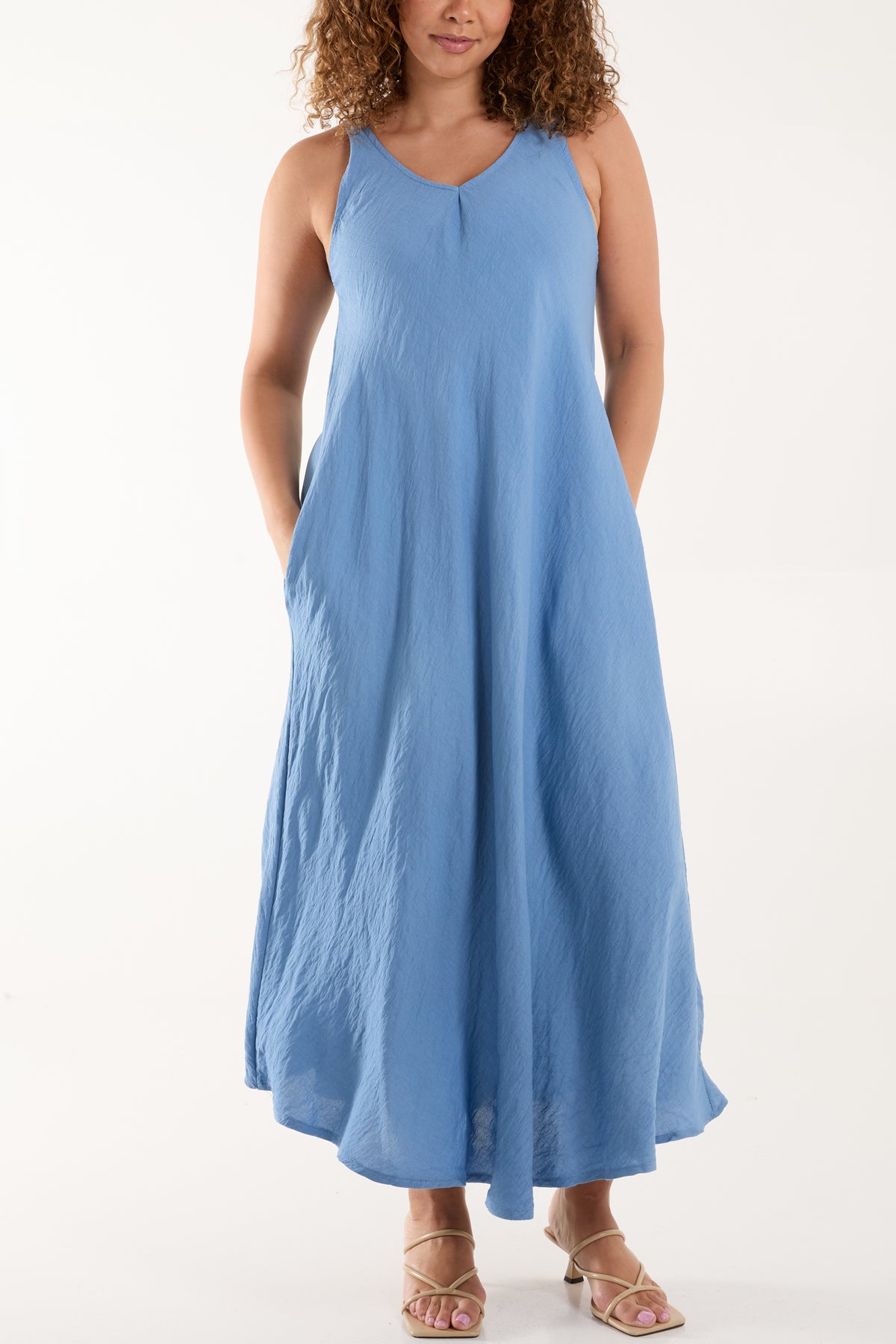 Sleeveless V-Neck Pockets Maxi Dress