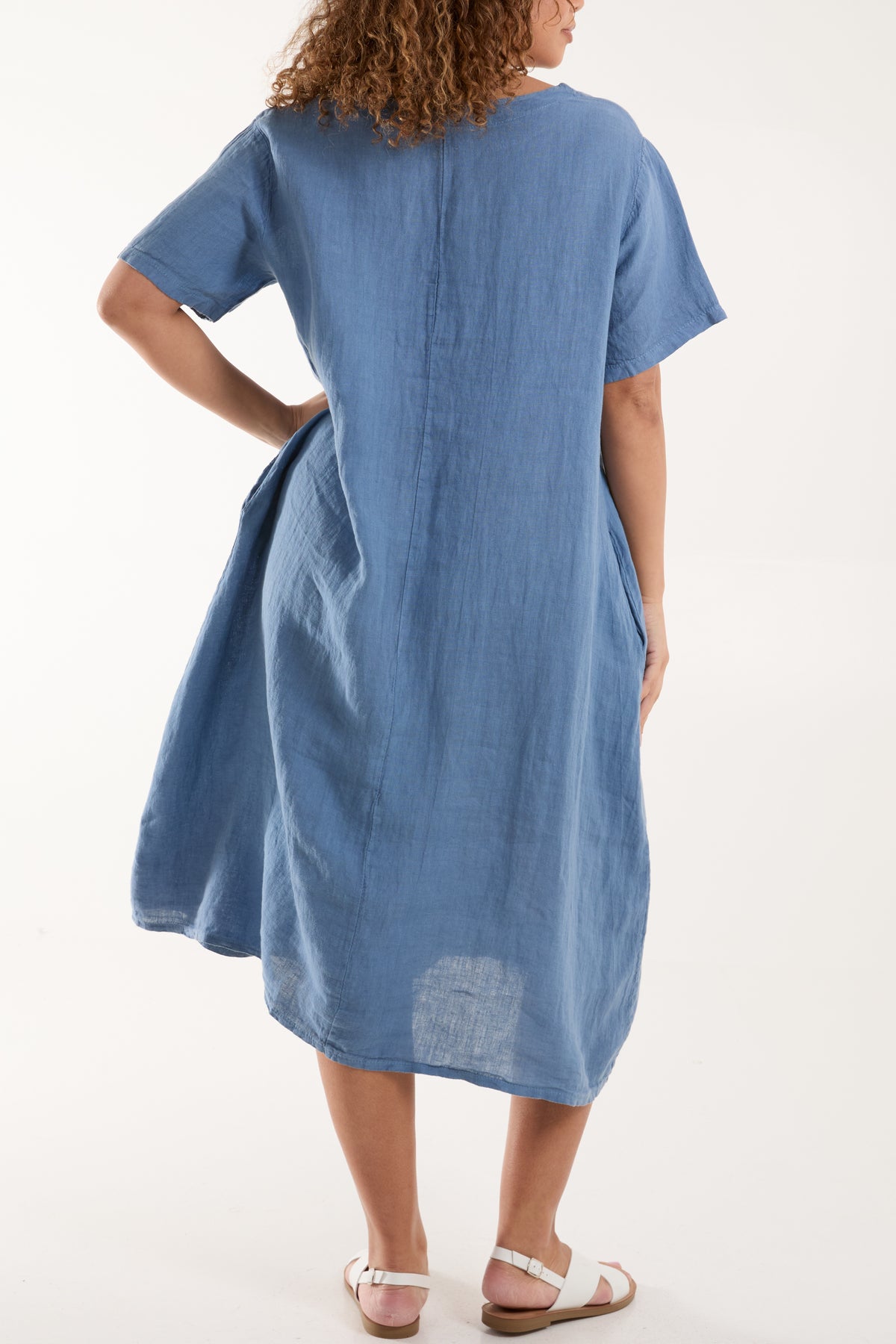 Pure Linen Button Detail Midi Dress