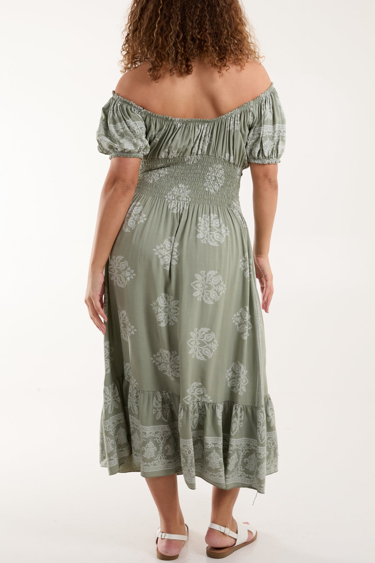 Bardot Damask Shirred Bodice Midi Dress