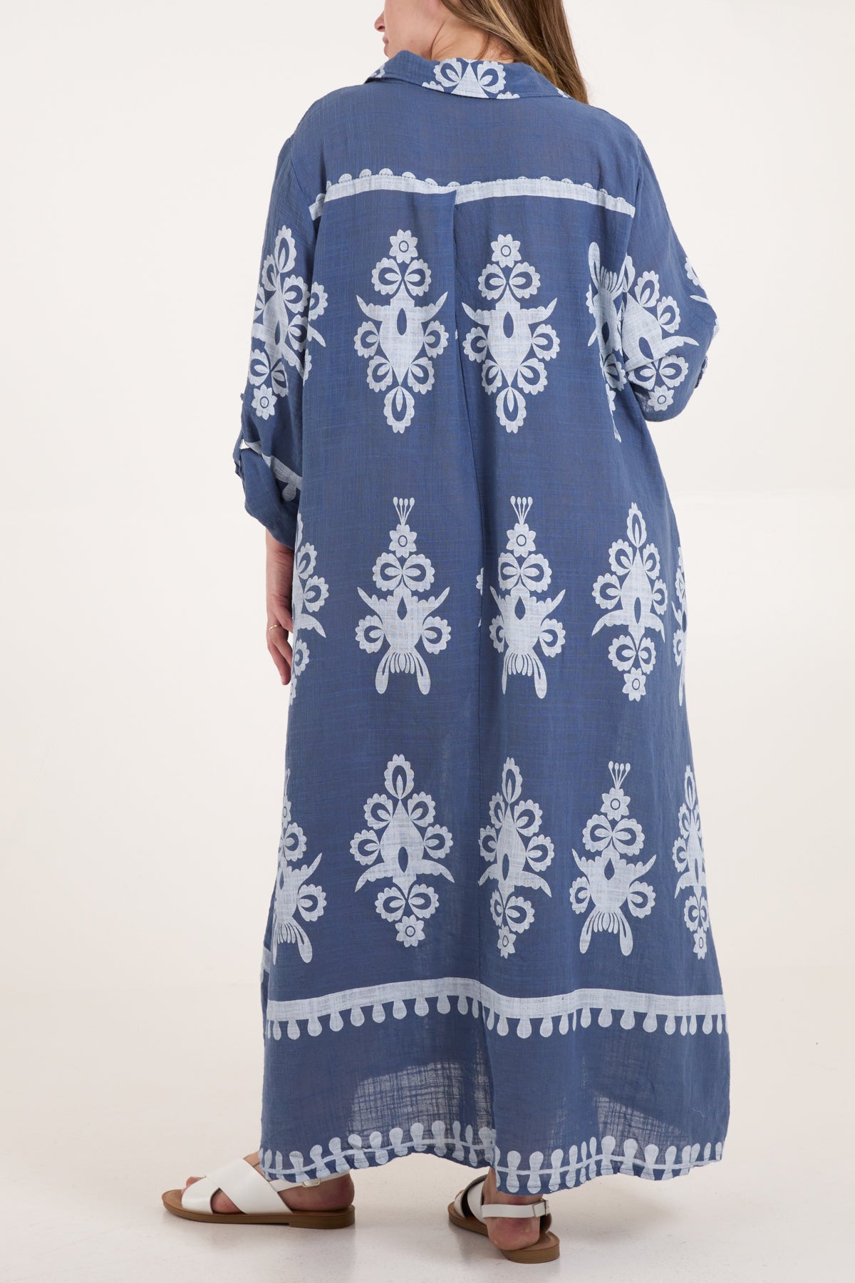 Cotton Printed Pockets Shirt Dress