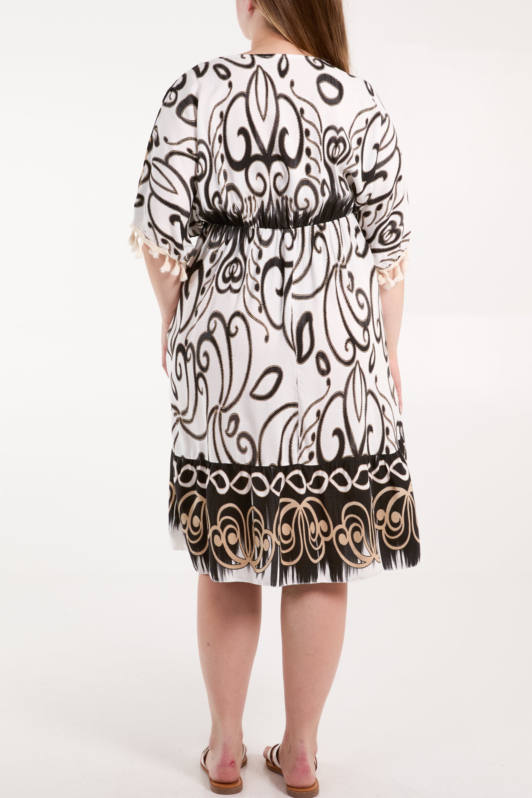 Embellished Neck Tassels Print Dress