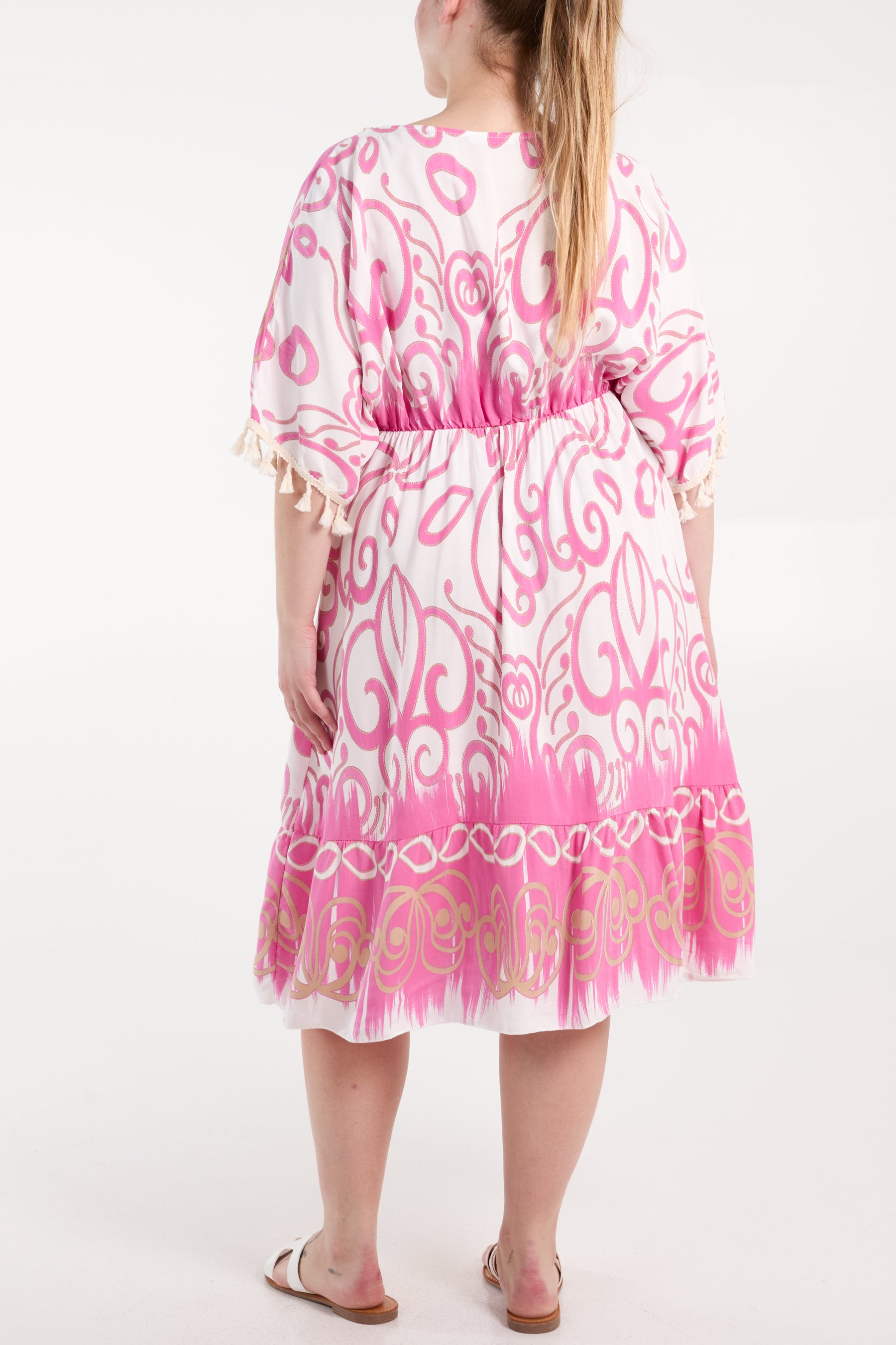 Embellished Neck Tassels Print Dress