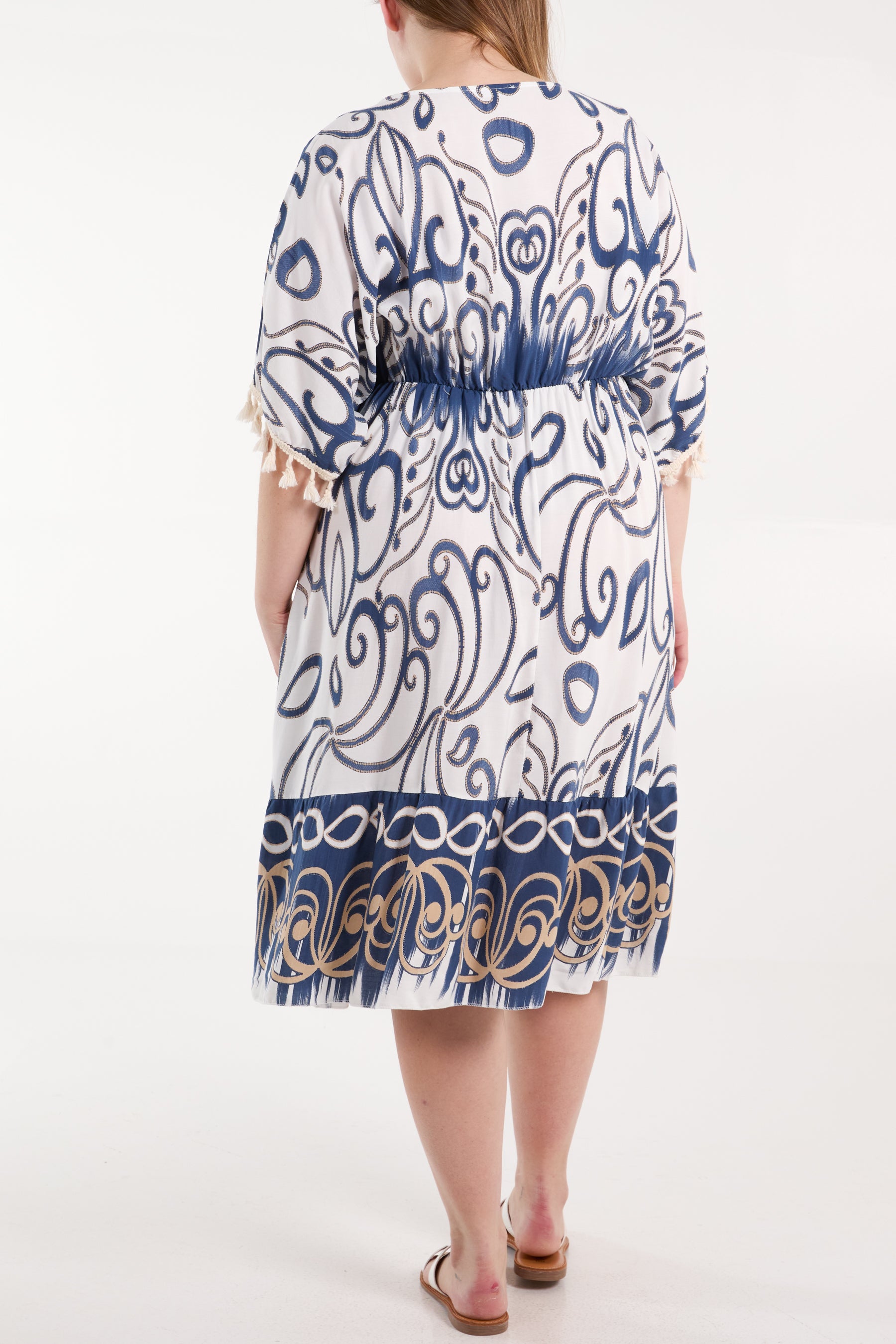 Embellished Neck Tassels Print Dress