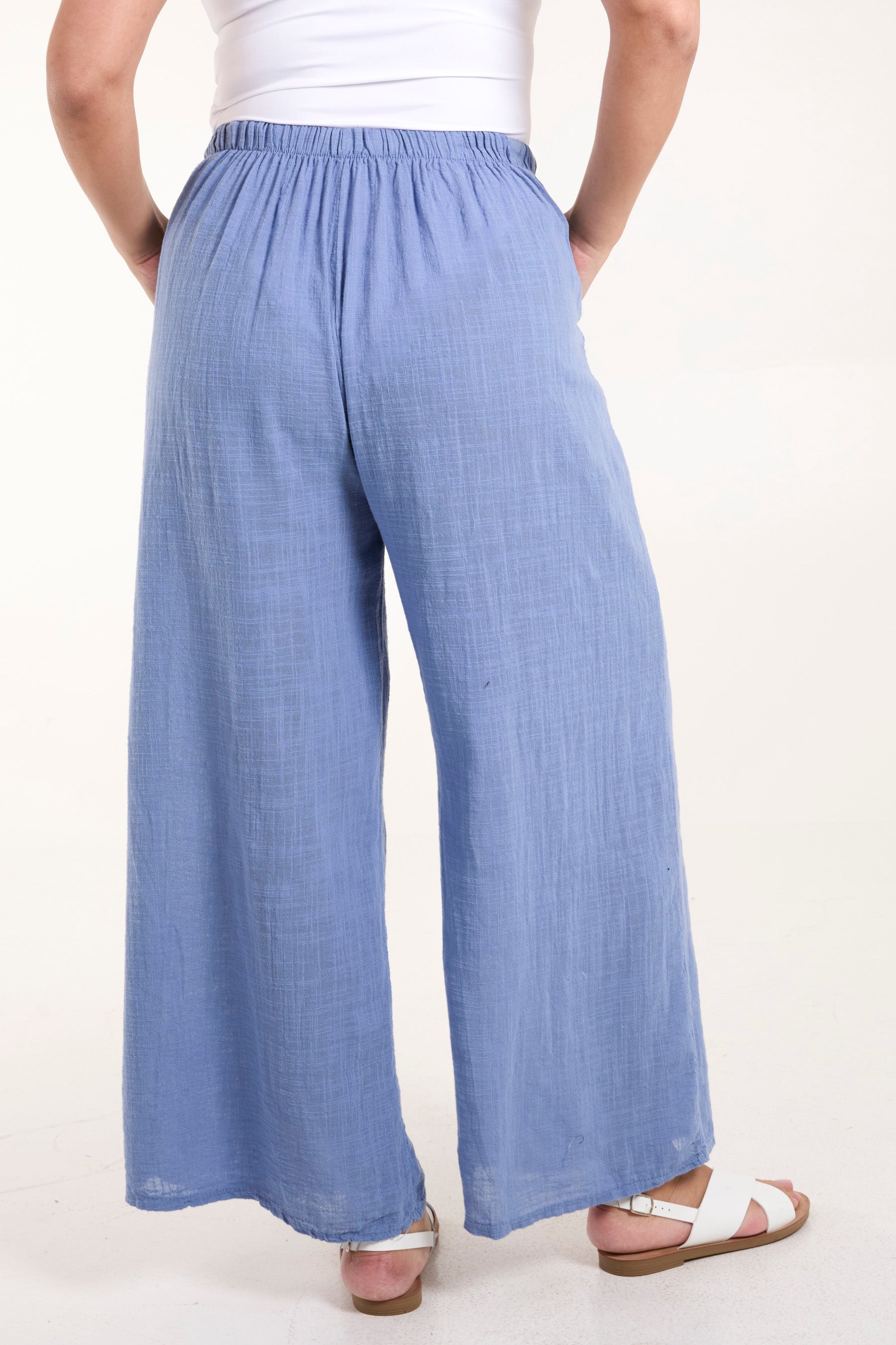 Pure Cotton Pockets Wide Leg Trousers