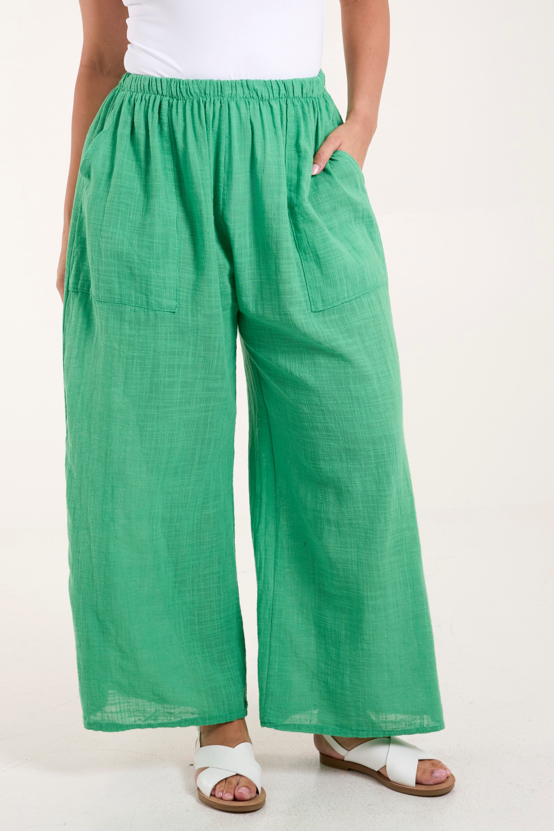 Pure Cotton Pockets Wide Leg Trousers