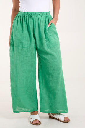 Pure Cotton Pockets Wide Leg Trousers