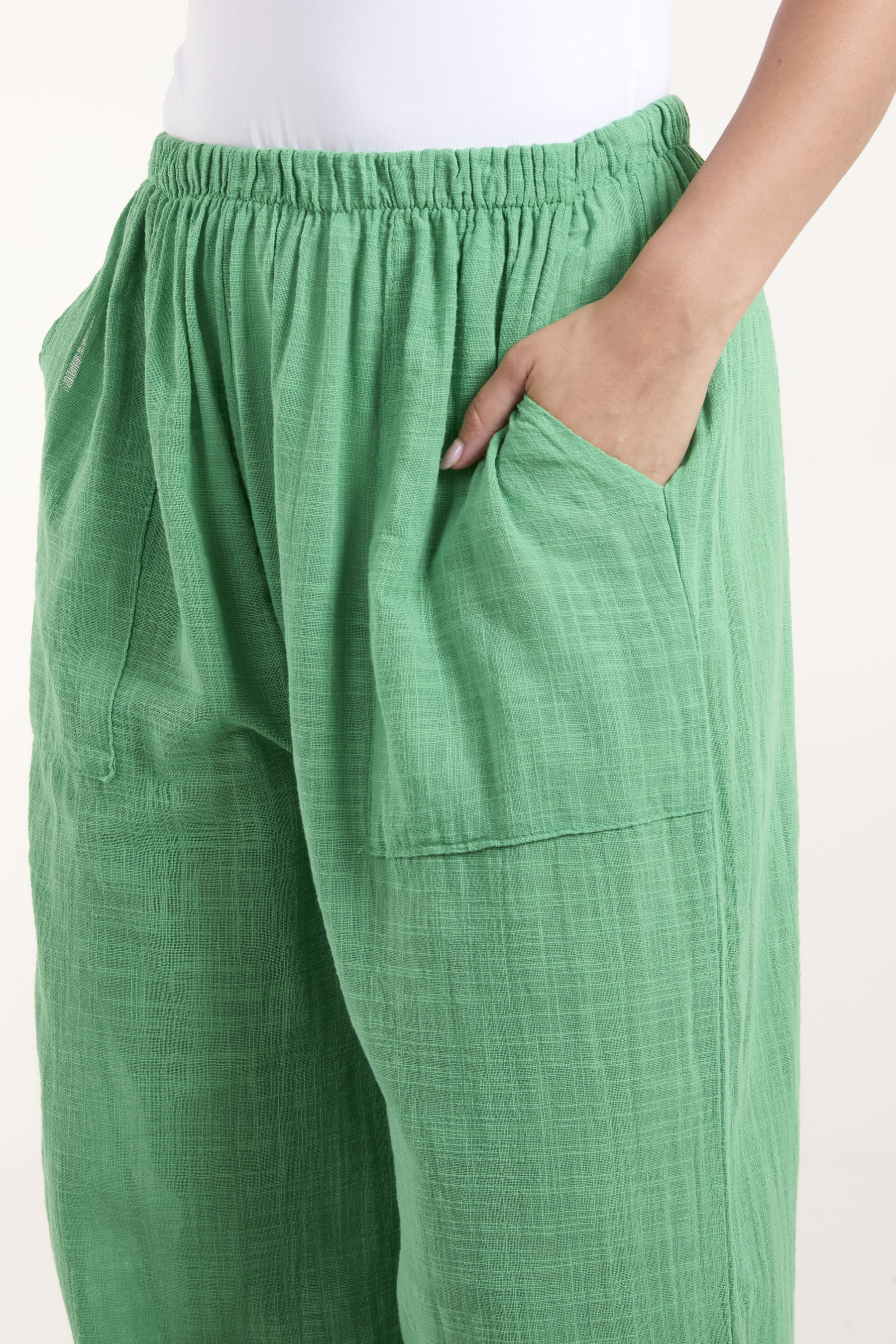 Pure Cotton Pockets Wide Leg Trousers