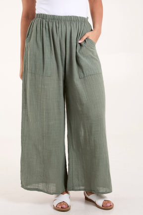 Pure Cotton Pockets Wide Leg Trousers