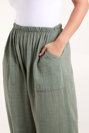 Pure Cotton Pockets Wide Leg Trousers