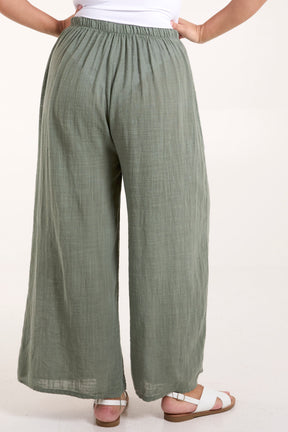 Pure Cotton Pockets Wide Leg Trousers