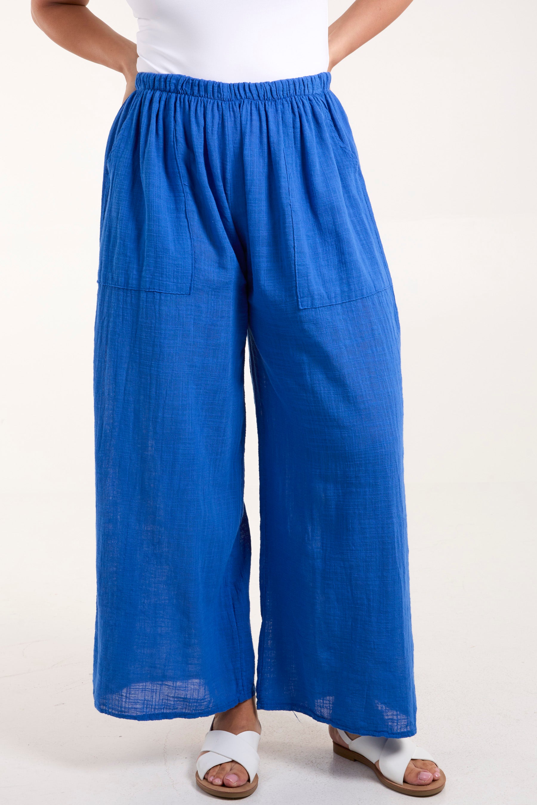 Pure Cotton Pockets Wide Leg Trousers