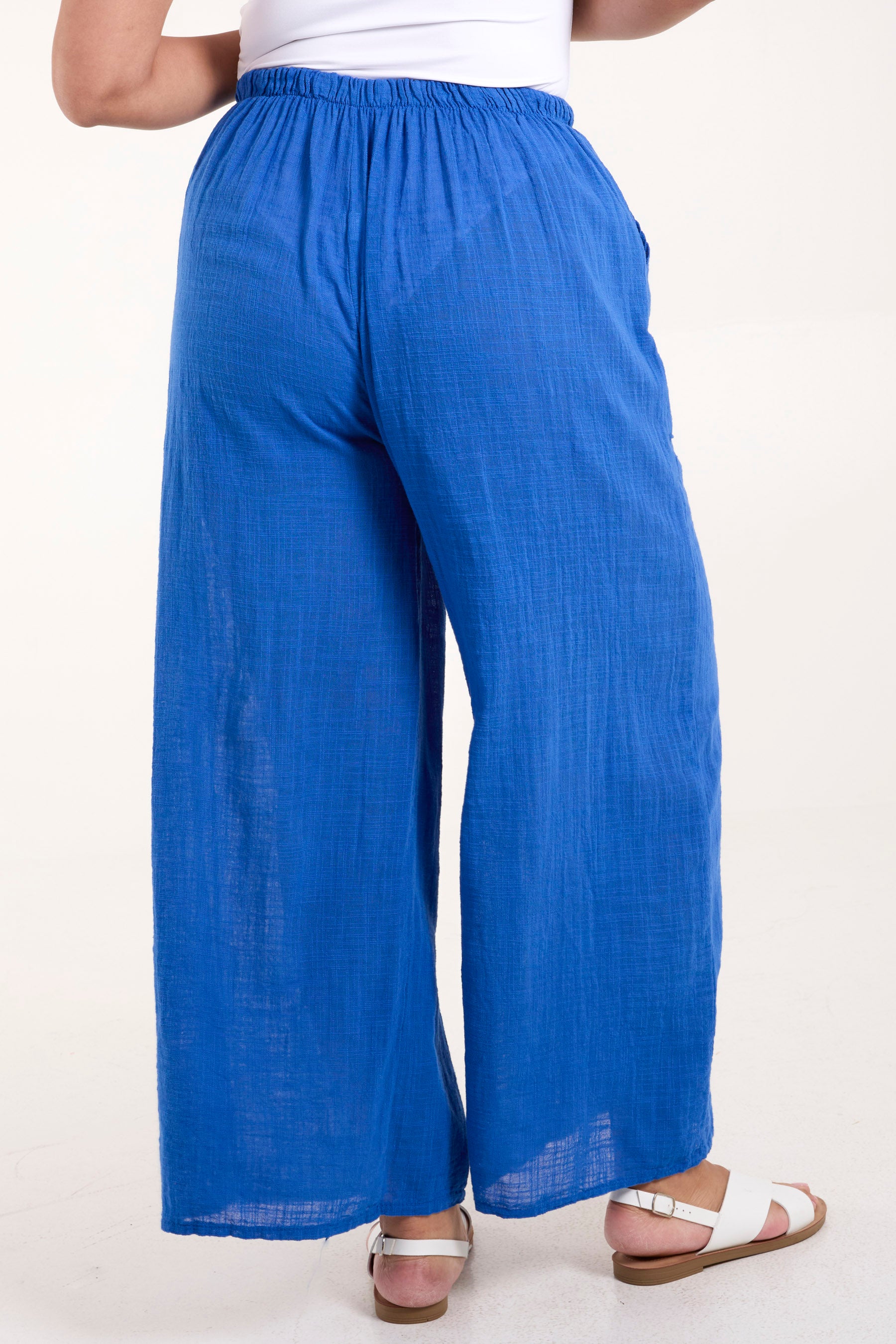 Pure Cotton Pockets Wide Leg Trousers