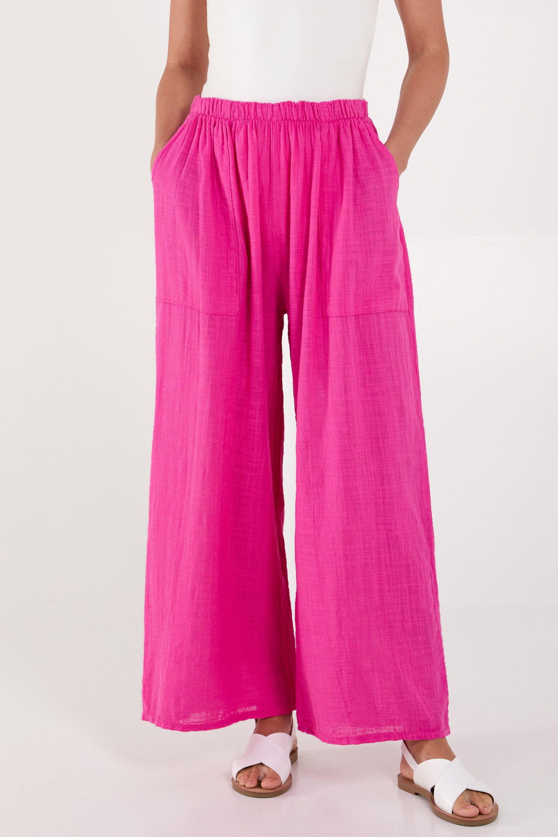 Pure Cotton Pockets Wide Leg Trousers