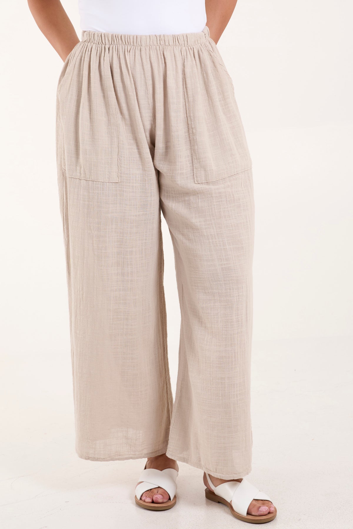 Pure Cotton Pockets Wide Leg Trousers