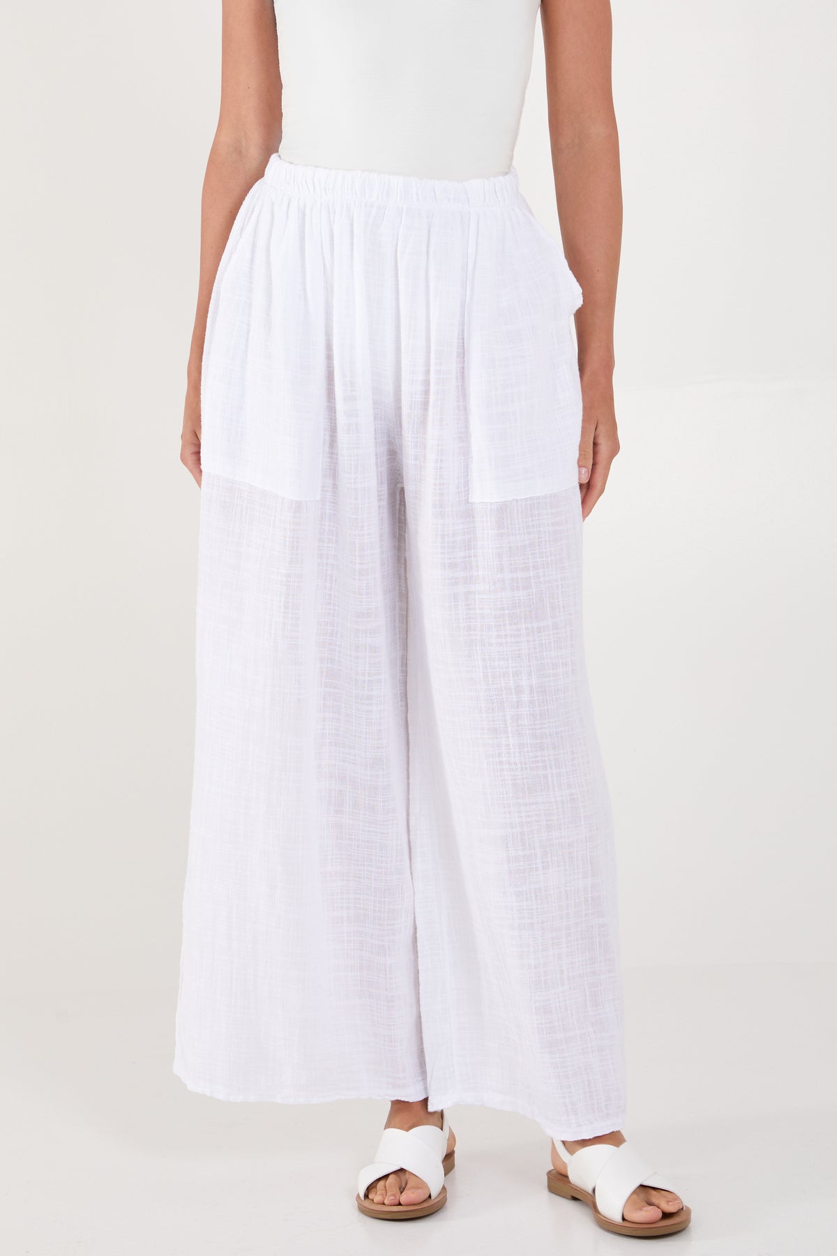 Pure Cotton Pockets Wide Leg Trousers